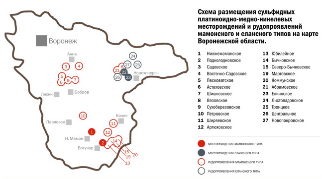 Карта месторождений добычи никеля